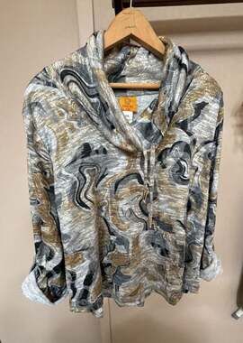 Ruby Rd. Petite Marble Print Cowl Neck Pullover Hoodie Sweater PXL